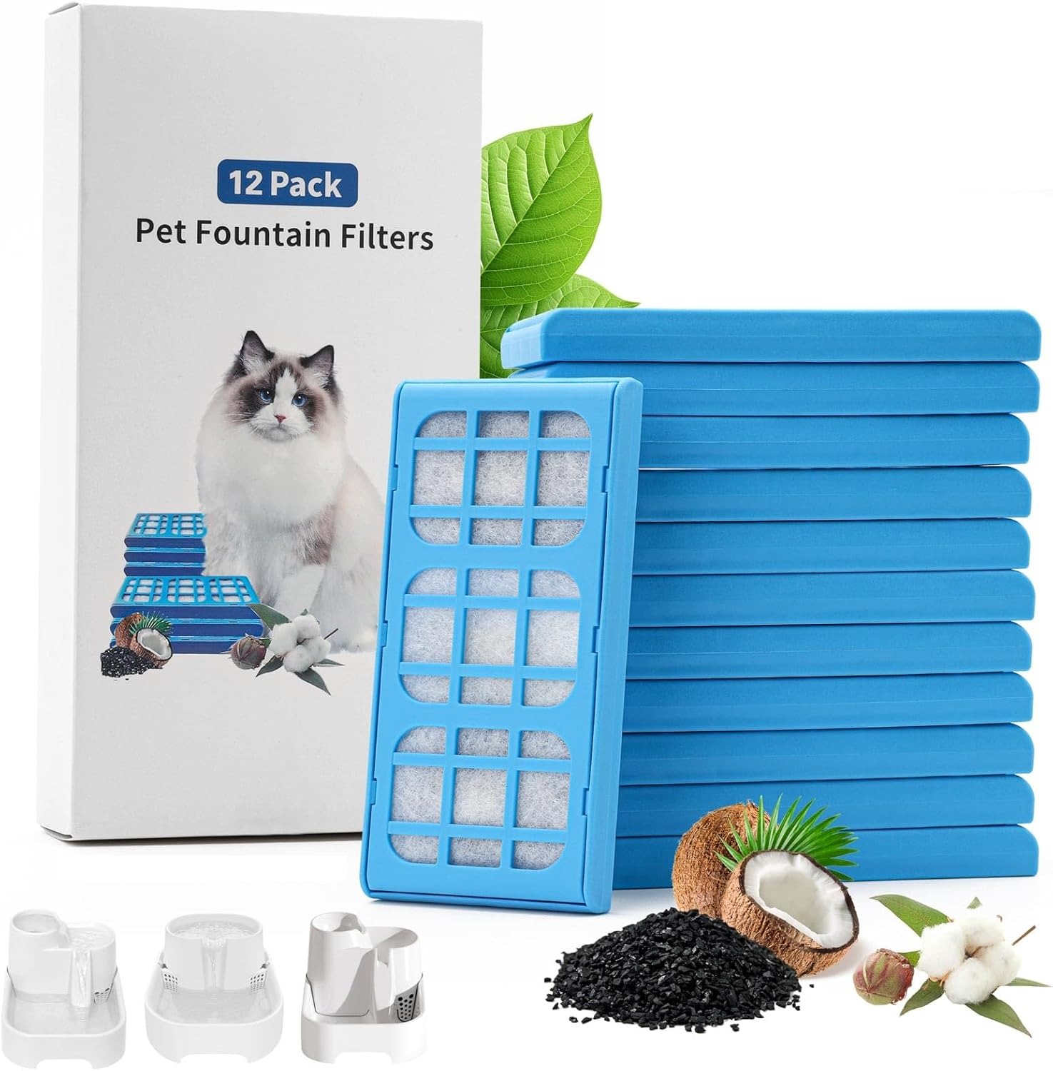 Cat Water Fountain Filter - 12-pakowe wymienne wkłady filtrujące, kompatybilne z
